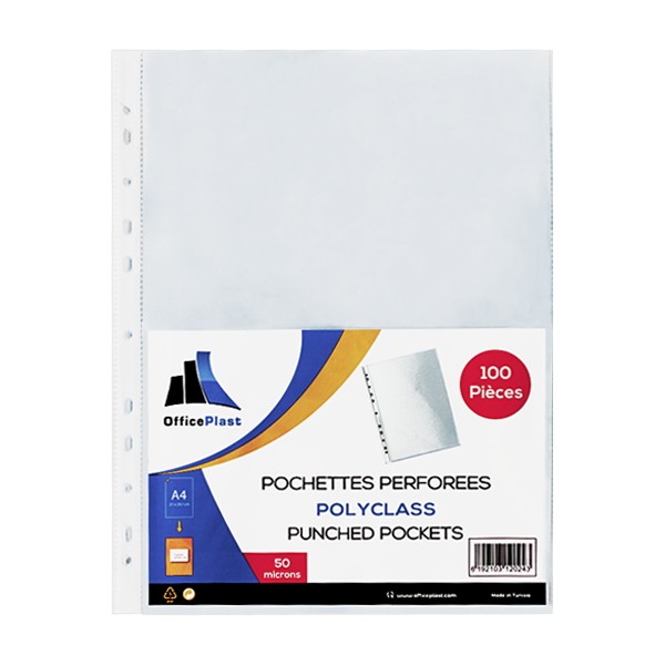 [IN2566] POCHETTE PERFOREE INTERCALAIRE SOUPLE PQT DE 100 50 MIC OFFICE PLAST