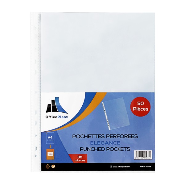 [IN0080] POCHETTE PERFOREE INTERCALAIRE RIGIDE PQT DE 50 PCS 80 MIC OFFICE PLAST