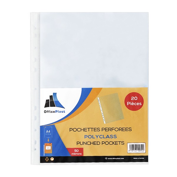 [IN2023] POCHETTE PERFOREES INTERCALAIRE SOUPLE DE 20PCS  50 MIC