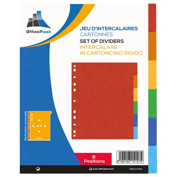 [JS0024] JEUX DE SEPARATION DE 6 CARTONNE OFFICE PLAST