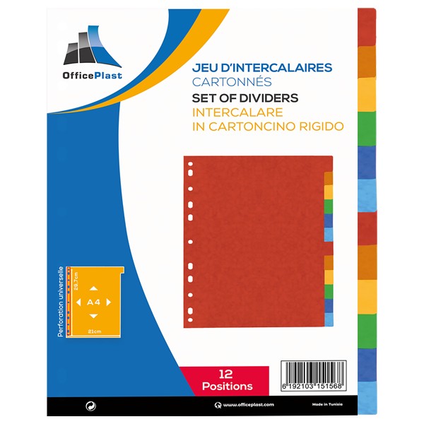 [JS0025] JEUX DE SEPARATION DE 12 CARTONNE OFFICE PLAST