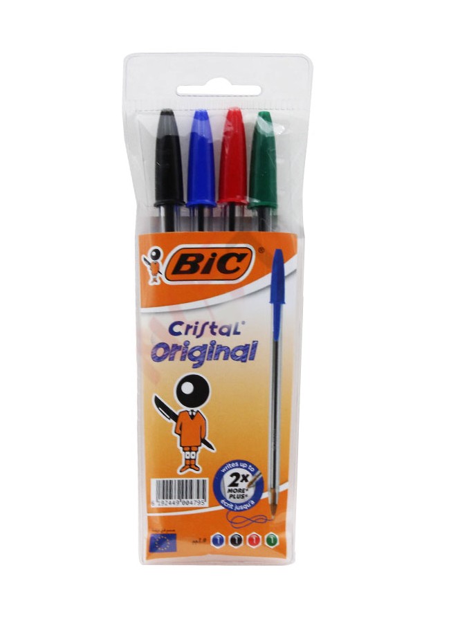 [PS0004] POCHETTE DE 4 STYLOS A BILLE CRISTAL BIC MED 1.00MM