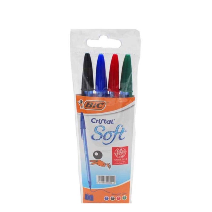 [PS0005] POCHETTE DE 4 STYLOS A BILLE CRISTAL SOFT  BIC