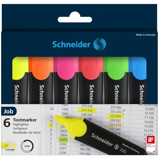 POCHETTE DE 6 STYLOS FLEORESCENT SCHNEIDER  JOB 150