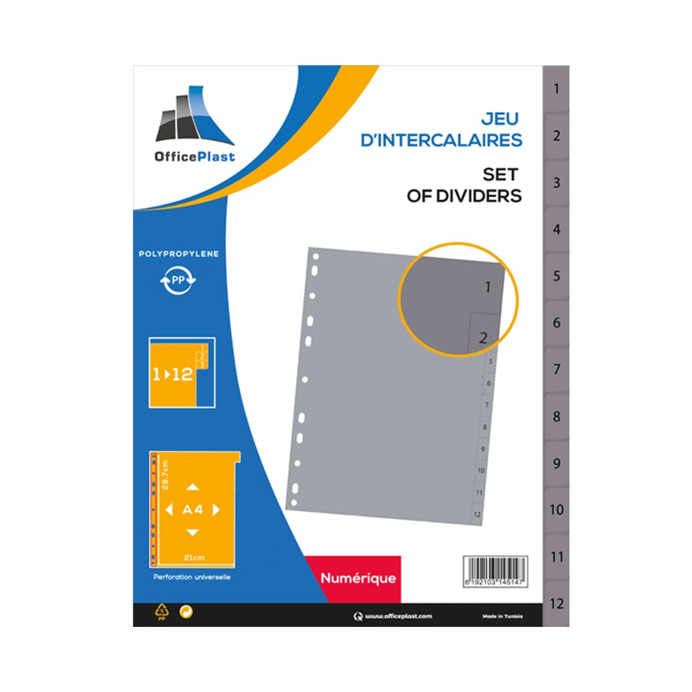 [JS1912] JEUX DE SEPARATION DE 12 NUMEROTE GRIS O.PLAST