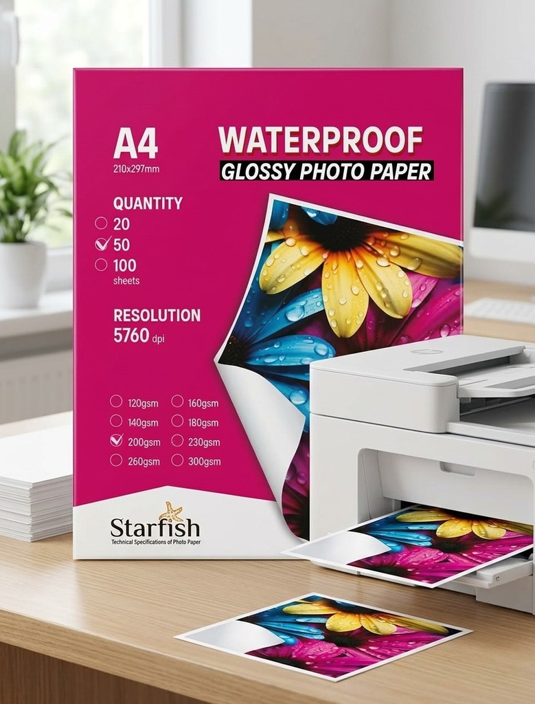 RAME PAPIER PHOTO GLOSSY 1F A4 200G DE 50 F STARFISH /20-5