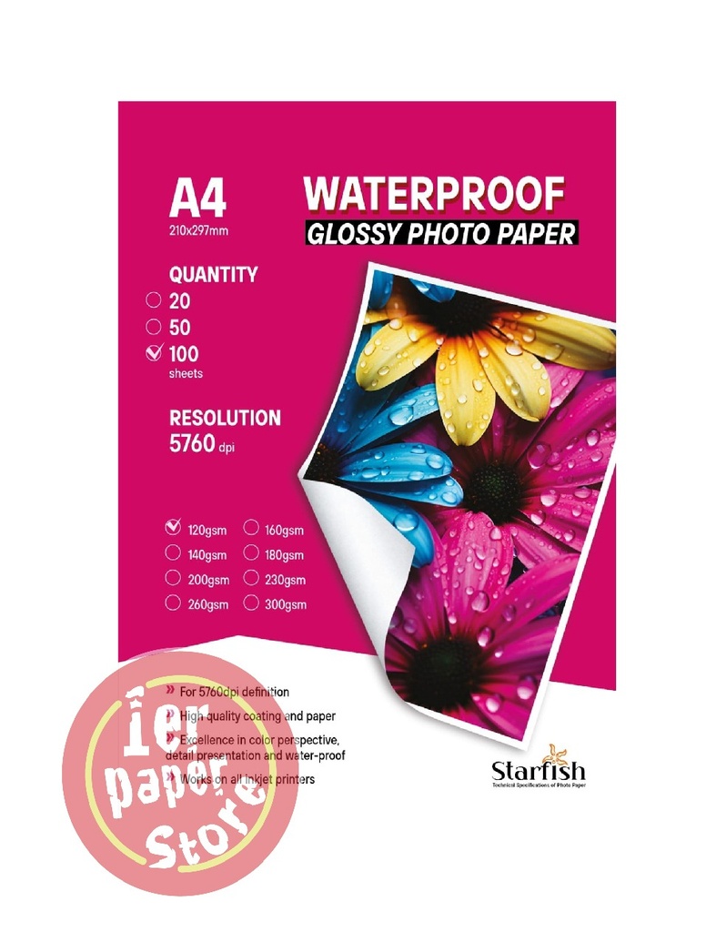 [PP1115] RAME PAPIER PHOTO GLOSSY 1F A4 120G DE 100F STARFISH/20-1