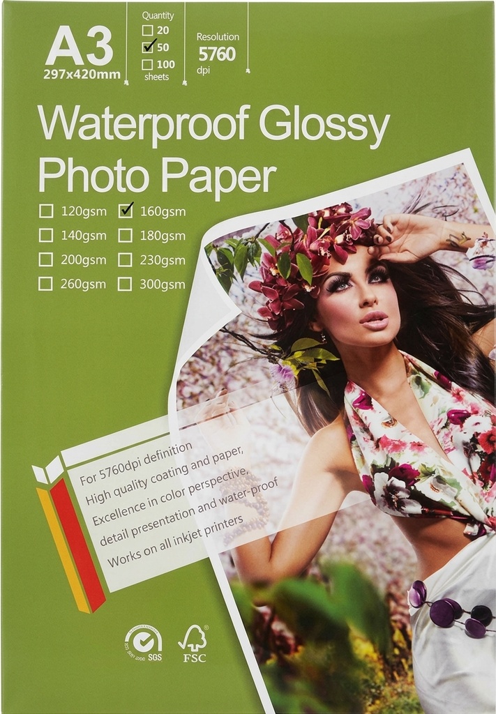[RP0250] RAME PAPIER PHOTO GLOSSY 1F A3 260G DE 50F NARSURN/10-11